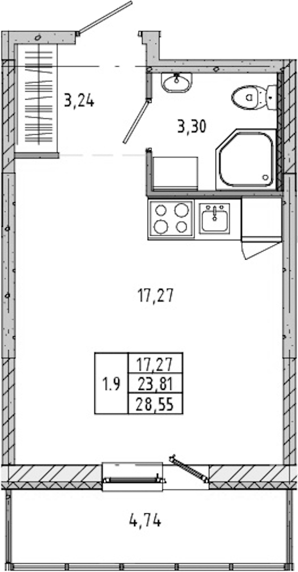 Квартира студия 23.6 м², 18/21 эт., ЖК «Новые горизонты 2»